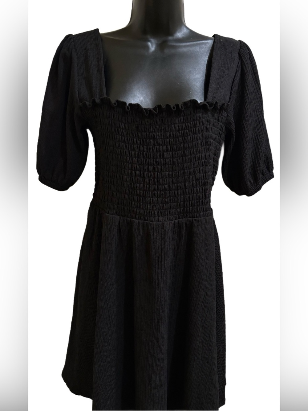 Nine West Black Smocked Puff-Sleeve Women's Dress⭐️NWT⭐️